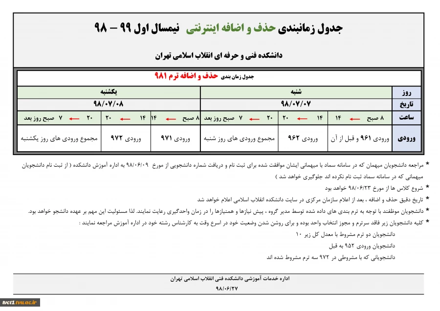 زمانبندی حذف و اضافه 2