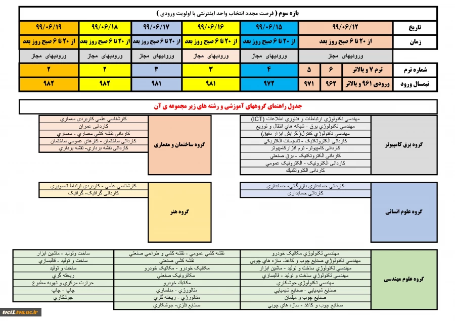 جدول زمانبندی انتخاب واحد 991 3