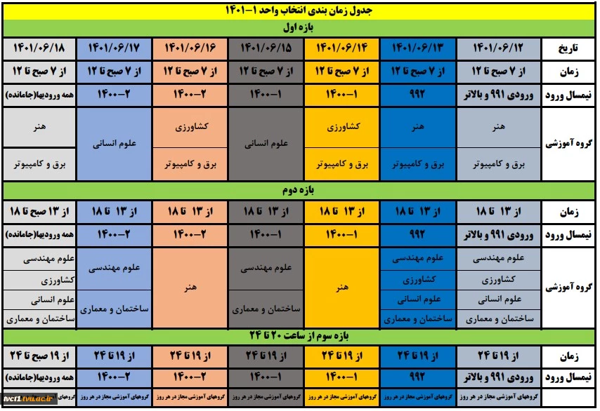 جدول انتخاب واحد مهر ۱۴۰۱ 2