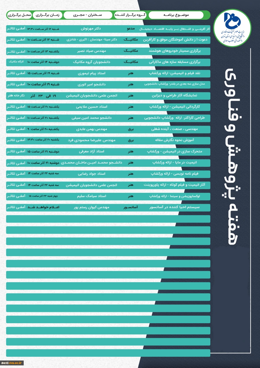 برنامه های هفته پژوهش دانشکده انقلاب اسلامی تهران 2