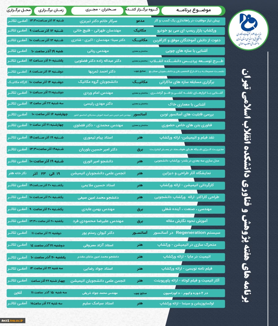 برنامه های هفته پژوهش دانشکده انقلاب اسلامی تهران 2