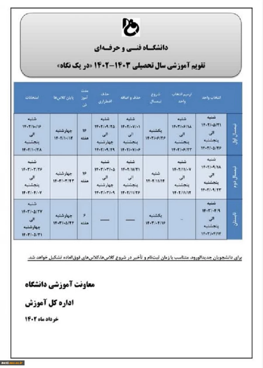 تقویم آموزشی سال تحصیلی 1403-1402 در یک نگاه 2