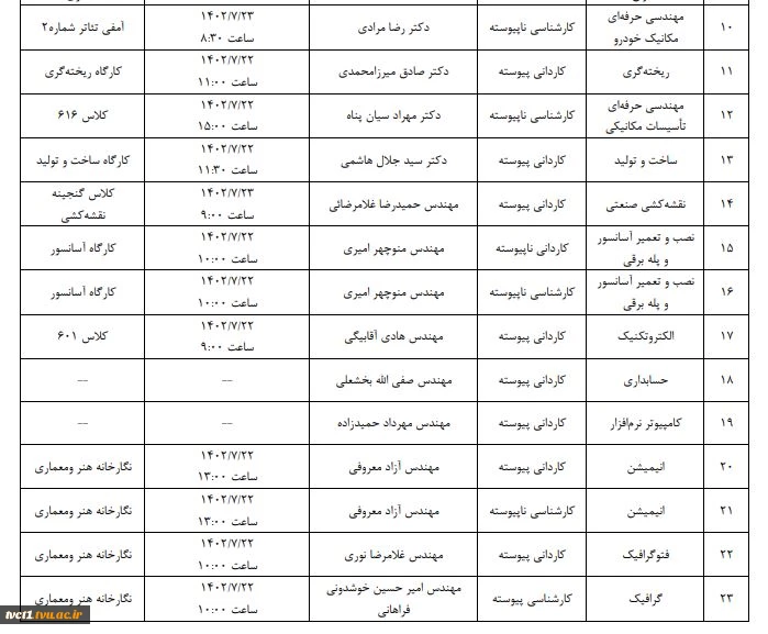 جدول زمان بندی معارفه دانشجویان نو ورود با مدیران گروه و اساتید راهنما 3